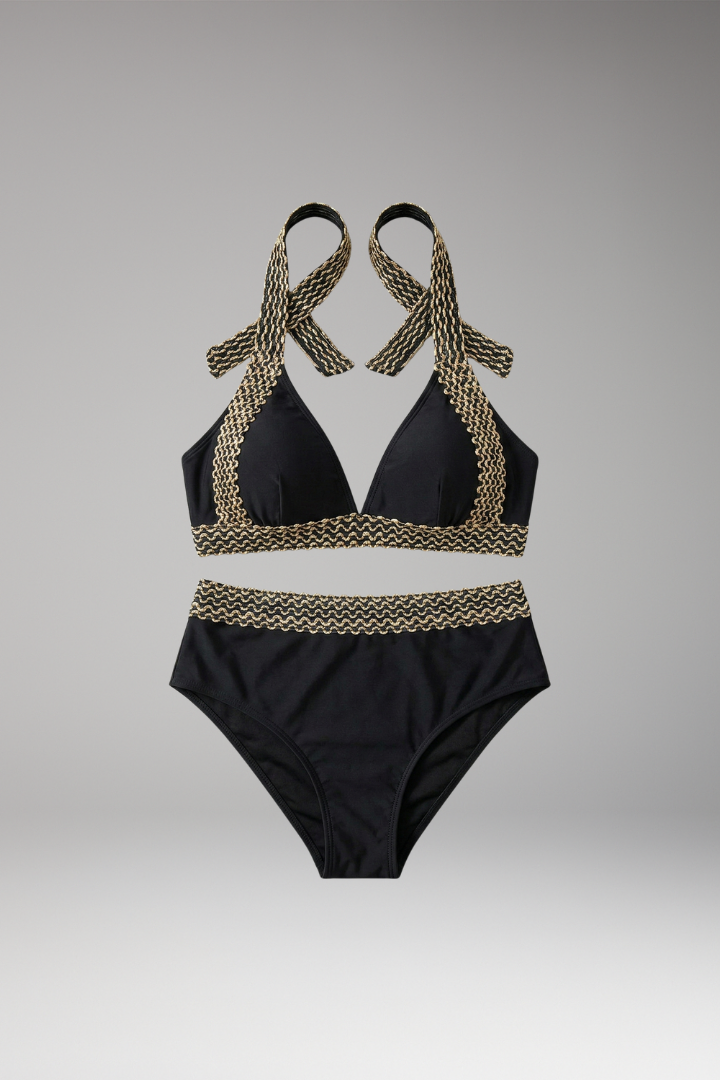Women's Bikini with Halter Neck and High-Waisted Bottoms