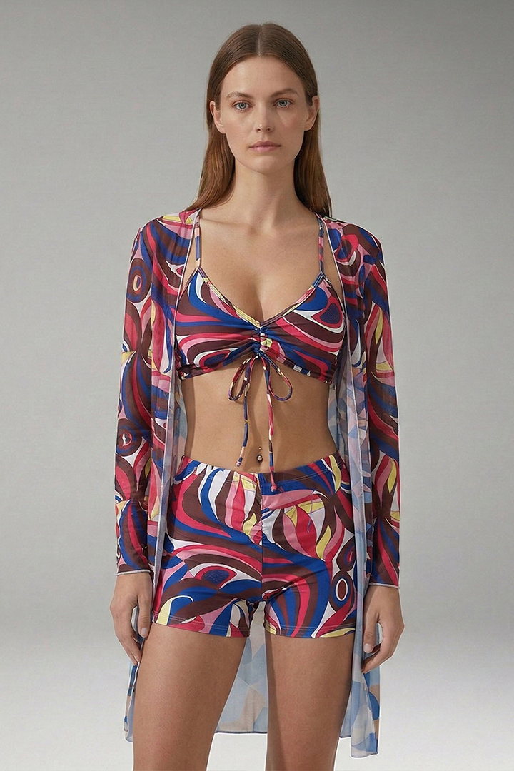 Women's Bikini with V-Neck Top Tie-Front and High-Waisted Bottoms