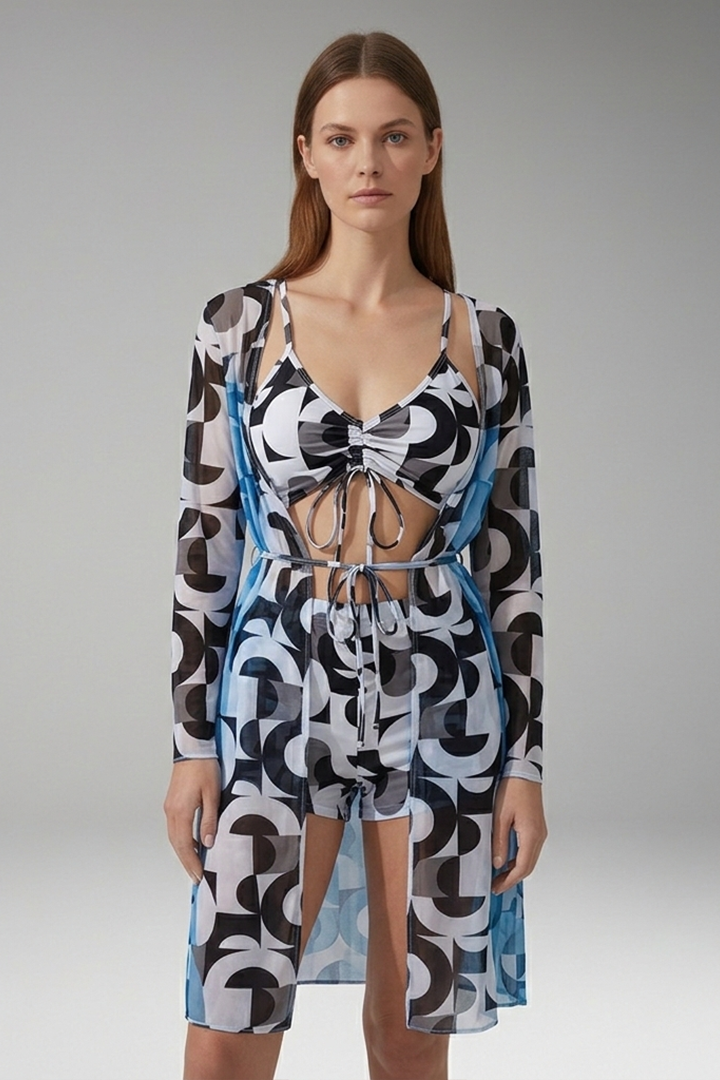 Women's Bikini with V-Neck Top Tie-Front and High-Waisted Bottoms