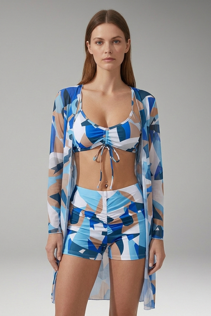 Women's Bikini with V-Neck Top Tie-Front and High-Waisted Bottoms