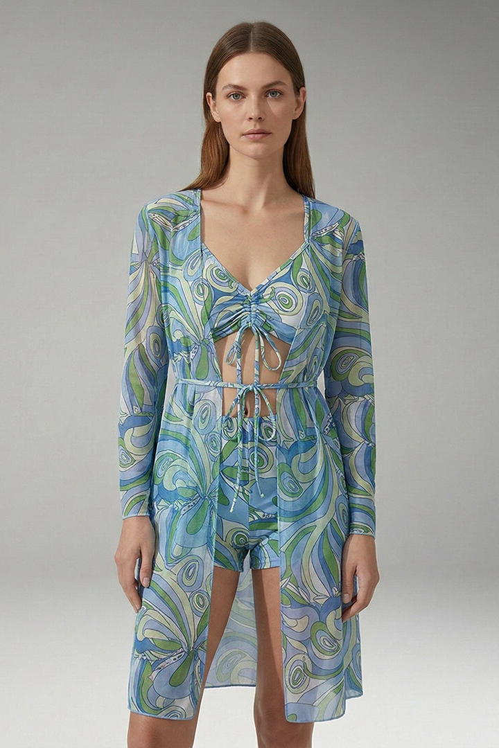 Women's Bikini with V-Neck Top Tie-Front and High-Waisted Bottoms