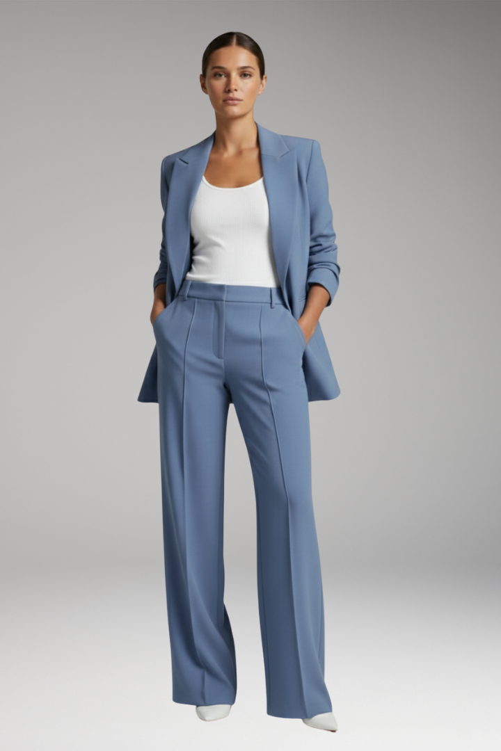 Women’s Blazer Suit with Lapel Blazer and Straight-Leg Trousers
