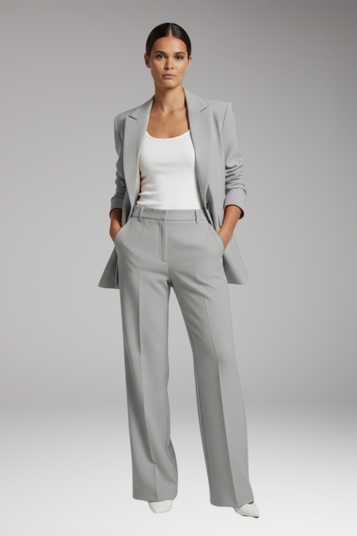 Women’s Blazer Suit with Lapel Blazer and Straight-Leg Trousers