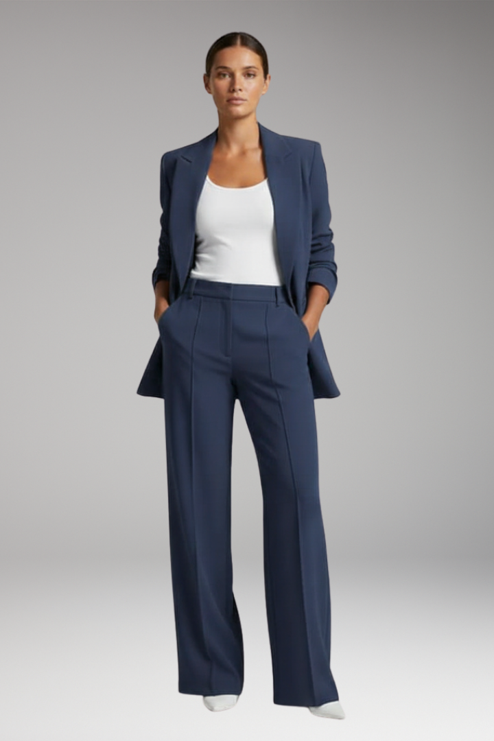Women’s Blazer Suit with Lapel Blazer and Straight-Leg Trousers