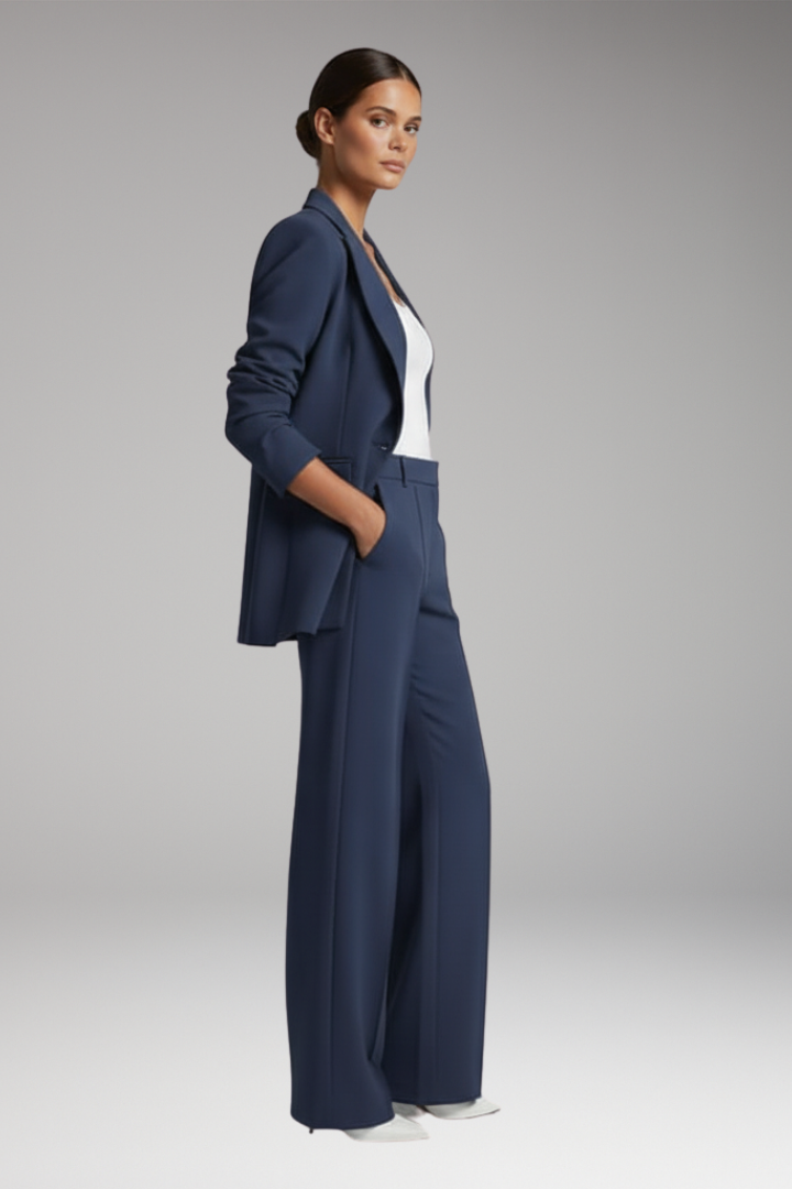 Women’s Blazer Suit with Lapel Blazer and Straight-Leg Trousers