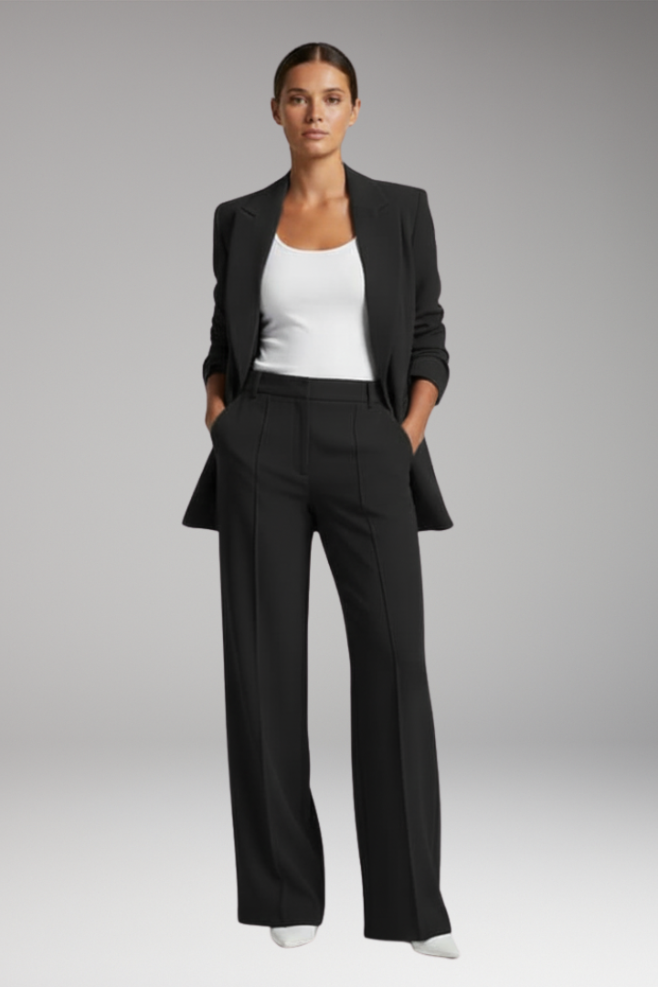 Women’s Blazer Suit with Lapel Blazer and Straight-Leg Trousers
