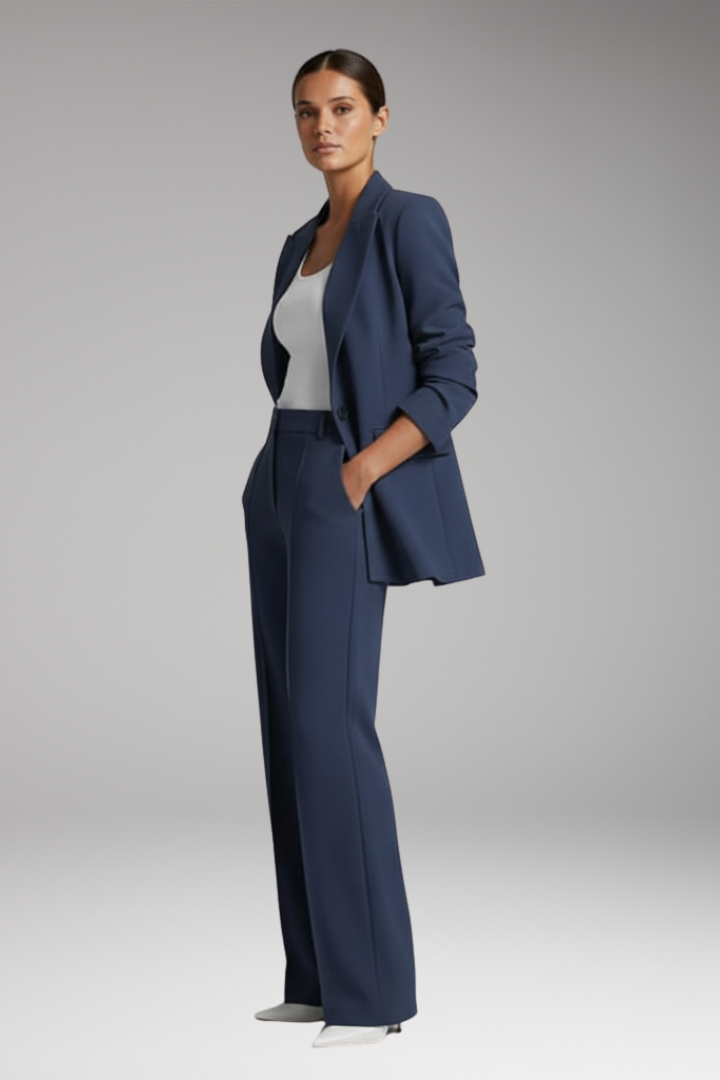 Women’s Blazer Suit with Lapel Blazer and Straight-Leg Trousers