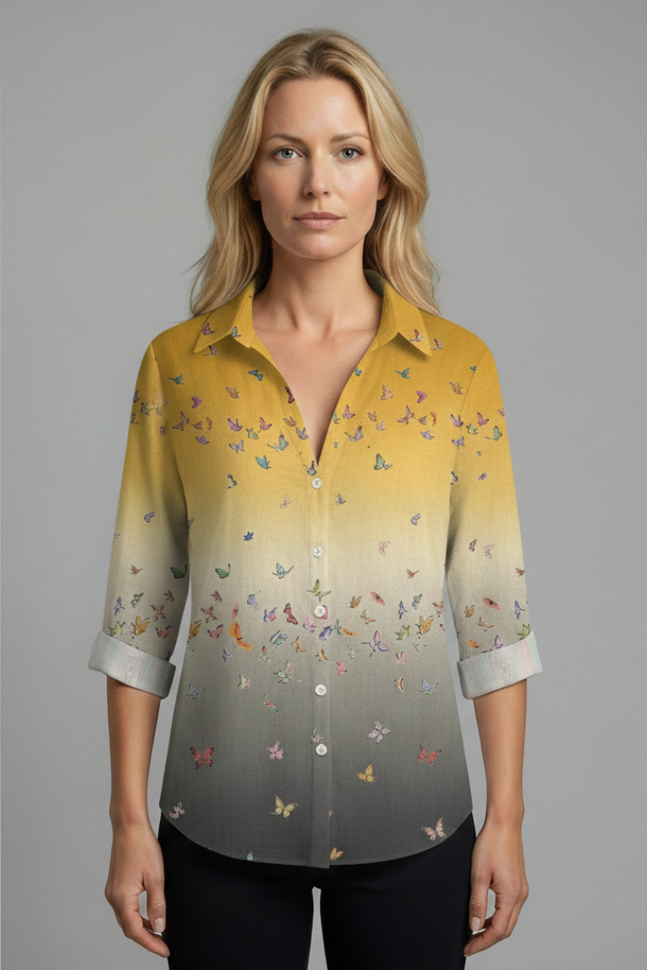 Women's Blouse with Artistic Print and V-Neck
