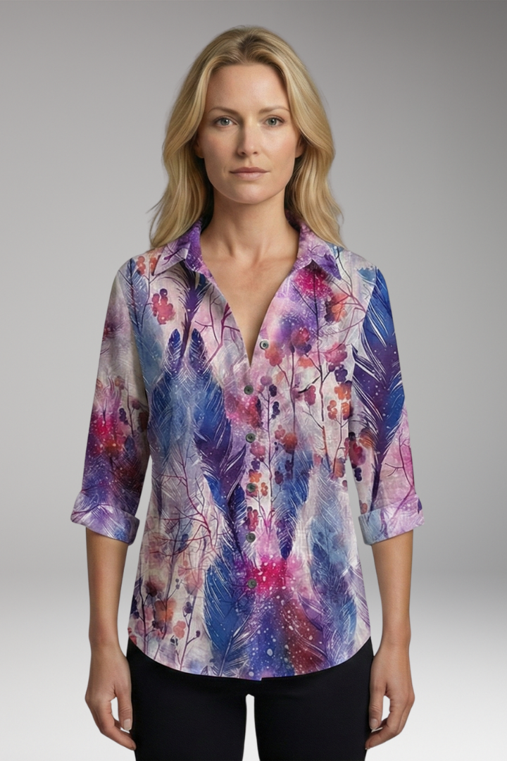 Women's Blouse with Artistic Print and V-Neck