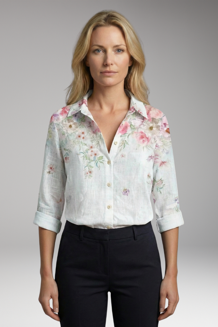 Women's Blouse with Artistic Print and V-Neck