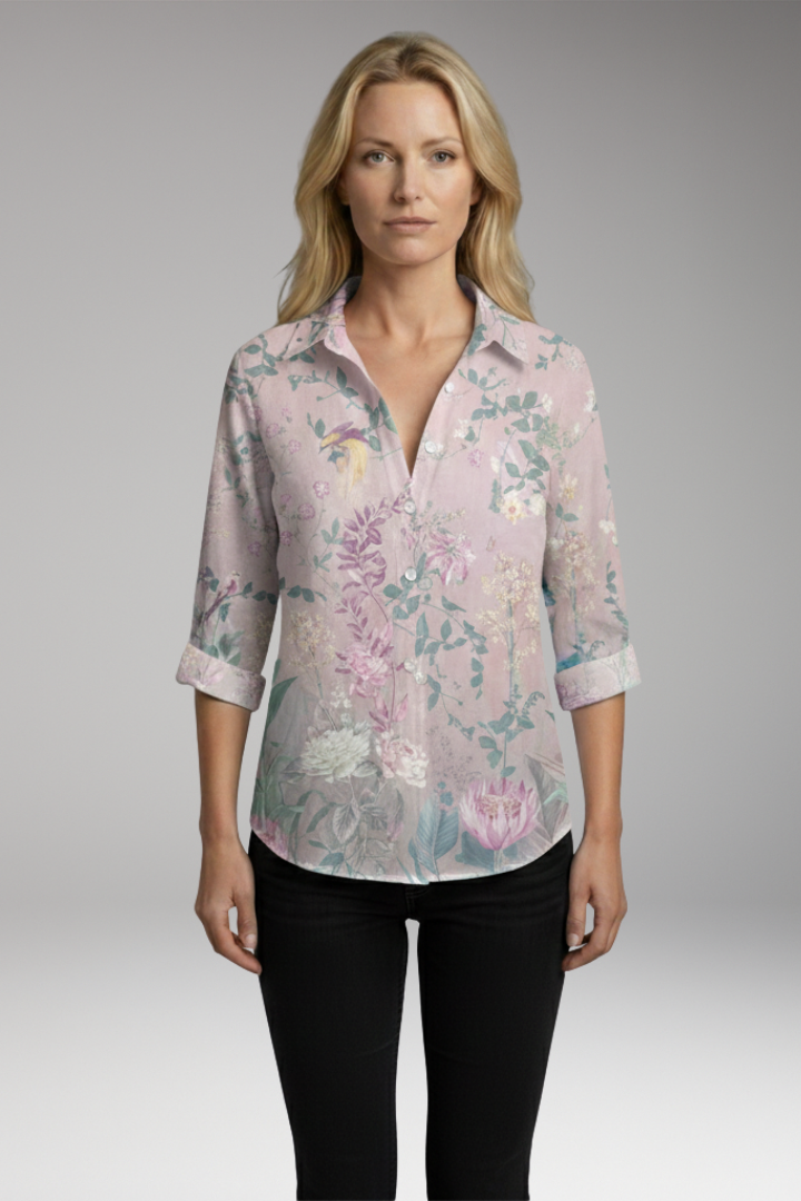 Women's Blouse with Artistic Print and V-Neck