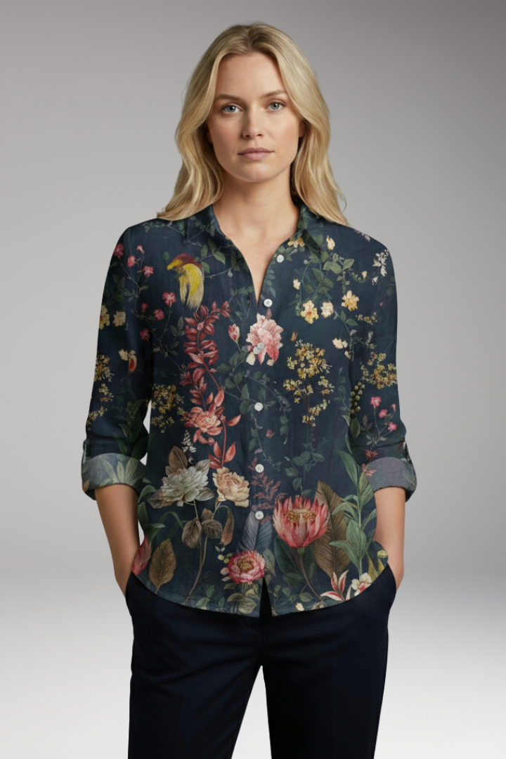 Women's Blouse with Artistic Print and V-Neck
