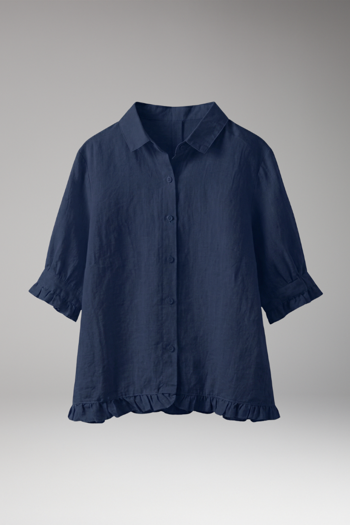 Women's Blouse with Button Closure and Ruffled Hem