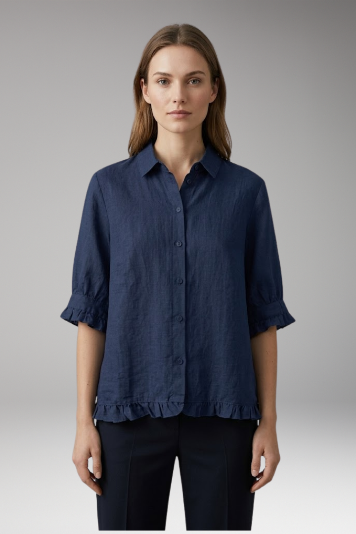 Women's Blouse with Button Closure and Ruffled Hem