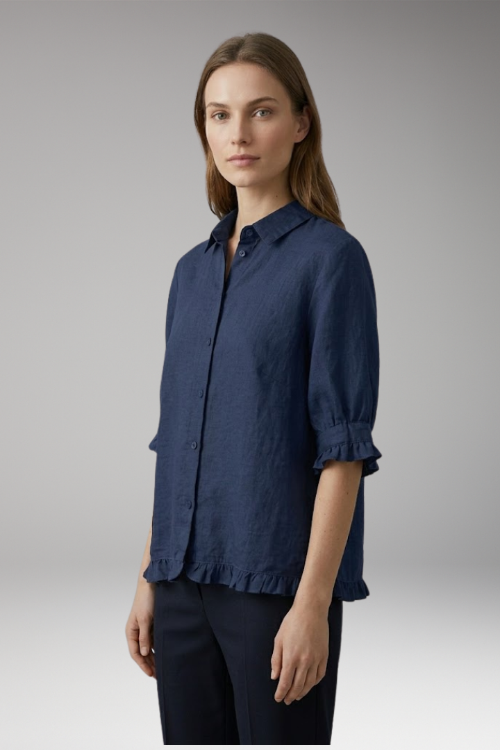 Women's Blouse with Button Closure and Ruffled Hem