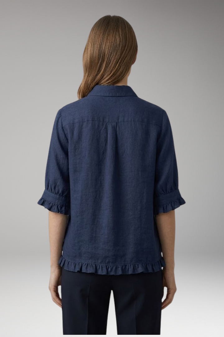 Women's Blouse with Button Closure and Ruffled Hem