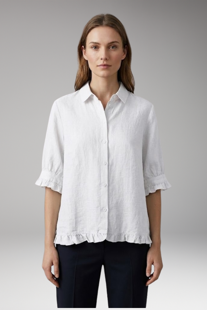 Women's Blouse with Button Closure and Ruffled Hem