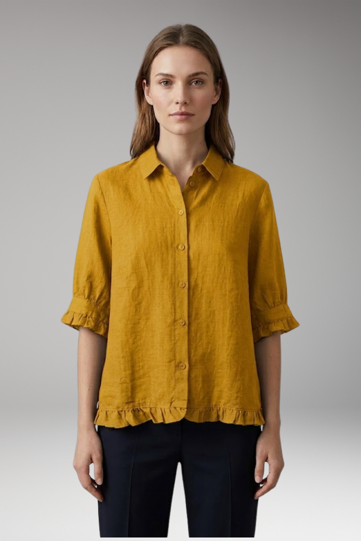 Women's Blouse with Button Closure and Ruffled Hem