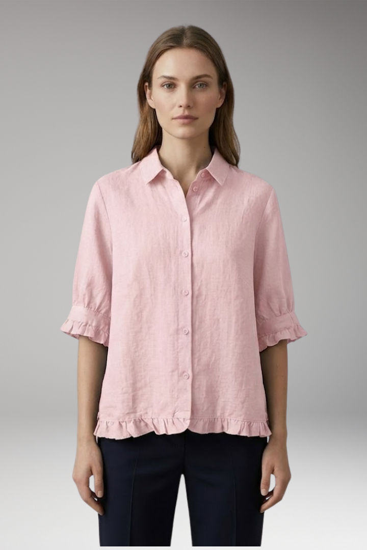 Women's Blouse with Button Closure and Ruffled Hem