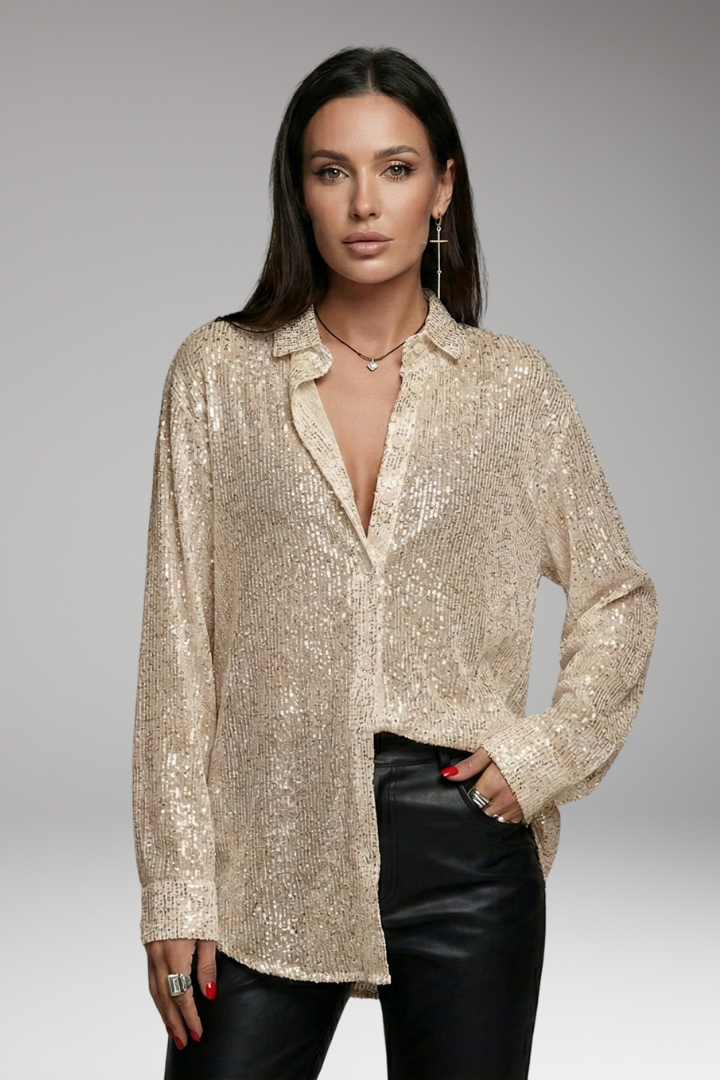 Women's Blouse with Button Front and Long Sleeves