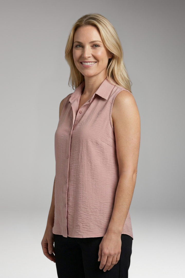 Women's Blouse with Collar and Sleeveless Cut