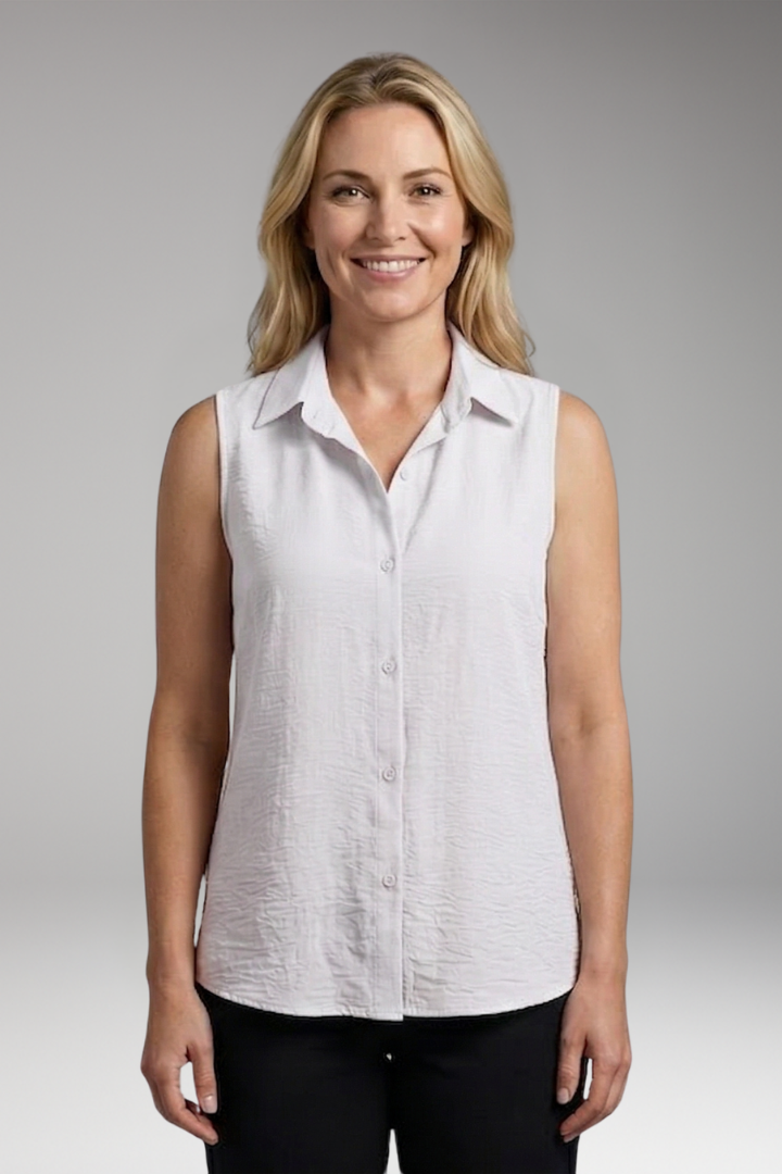 Women's Blouse with Collar and Sleeveless Cut