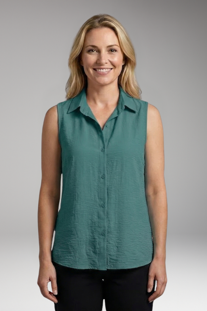 Women's Blouse with Collar and Sleeveless Cut