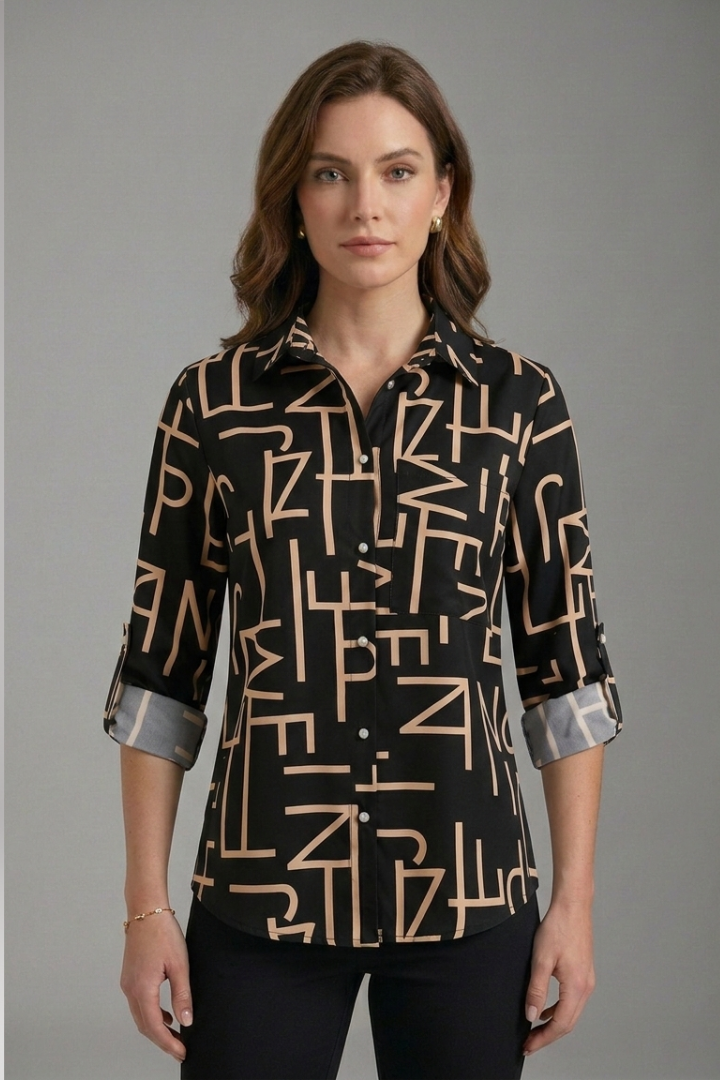 Women's Blouse with Collared Neckline and Long Sleeves
