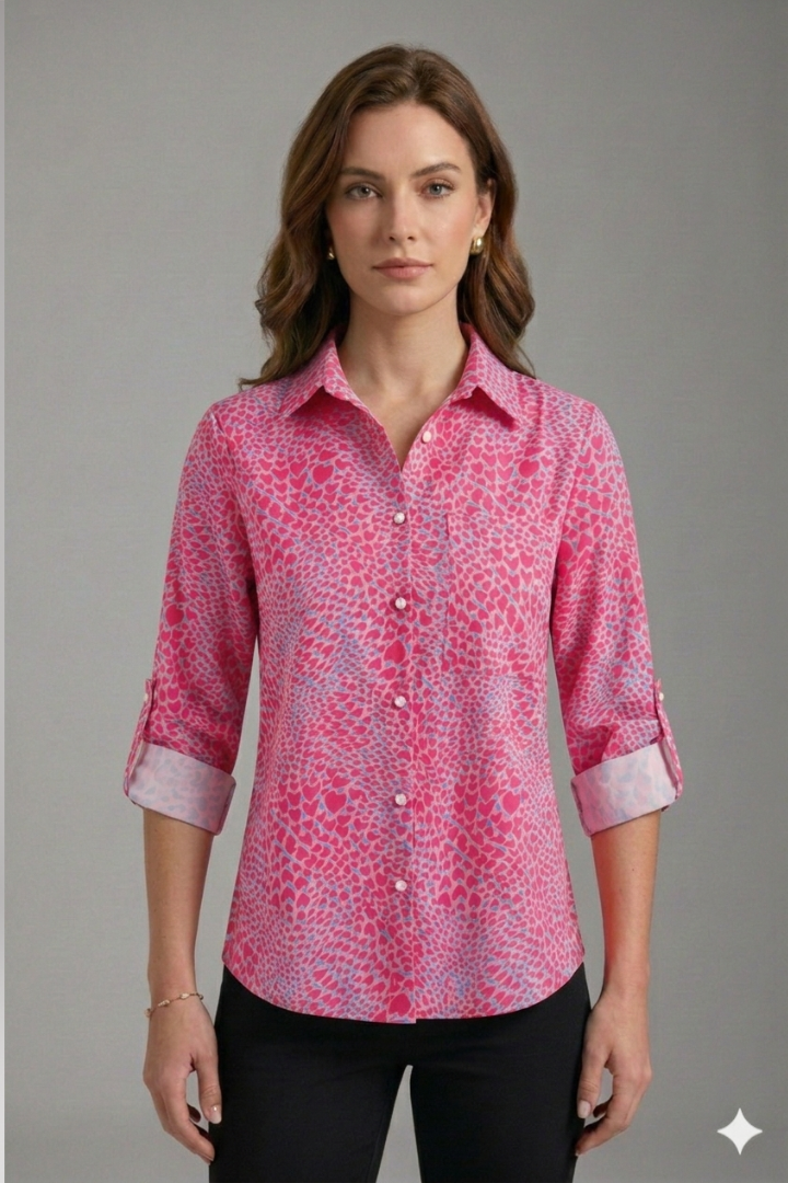 Women's Blouse with Collared Neckline and Long Sleeves