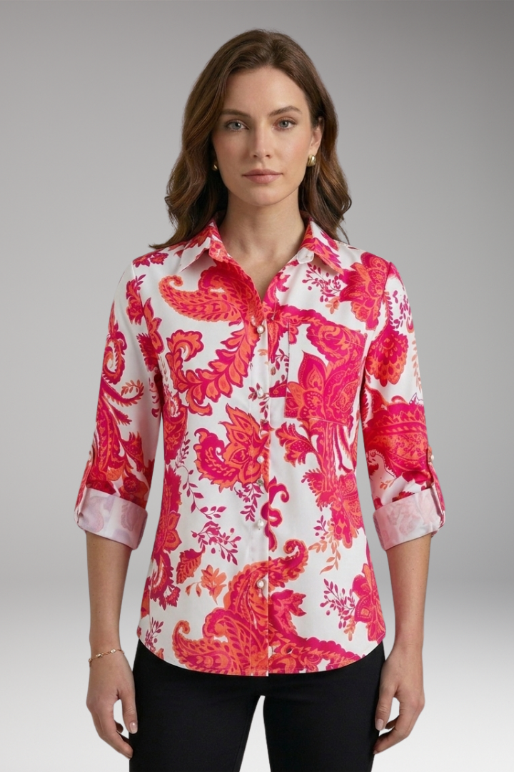 Women's Blouse with Collared Neckline and Long Sleeves