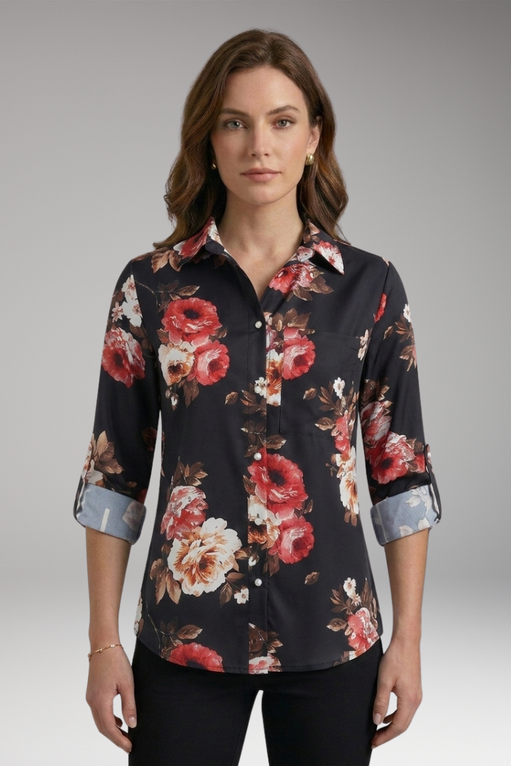 Women's Blouse with Collared Neckline and Long Sleeves