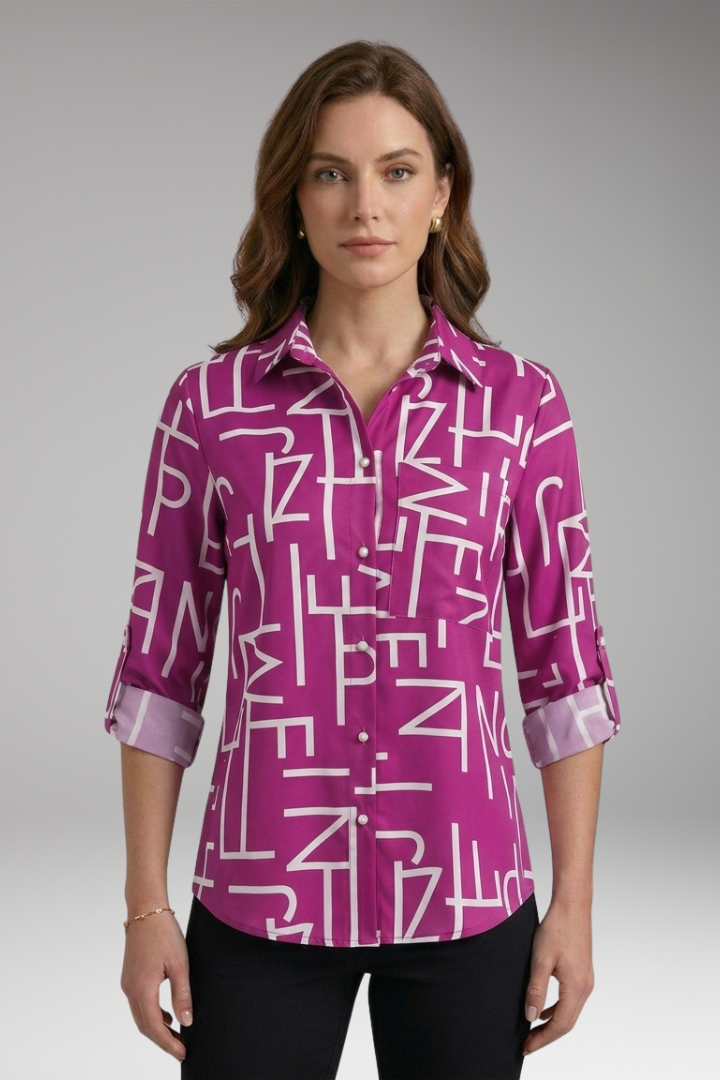 Women's Blouse with Collared Neckline and Long Sleeves