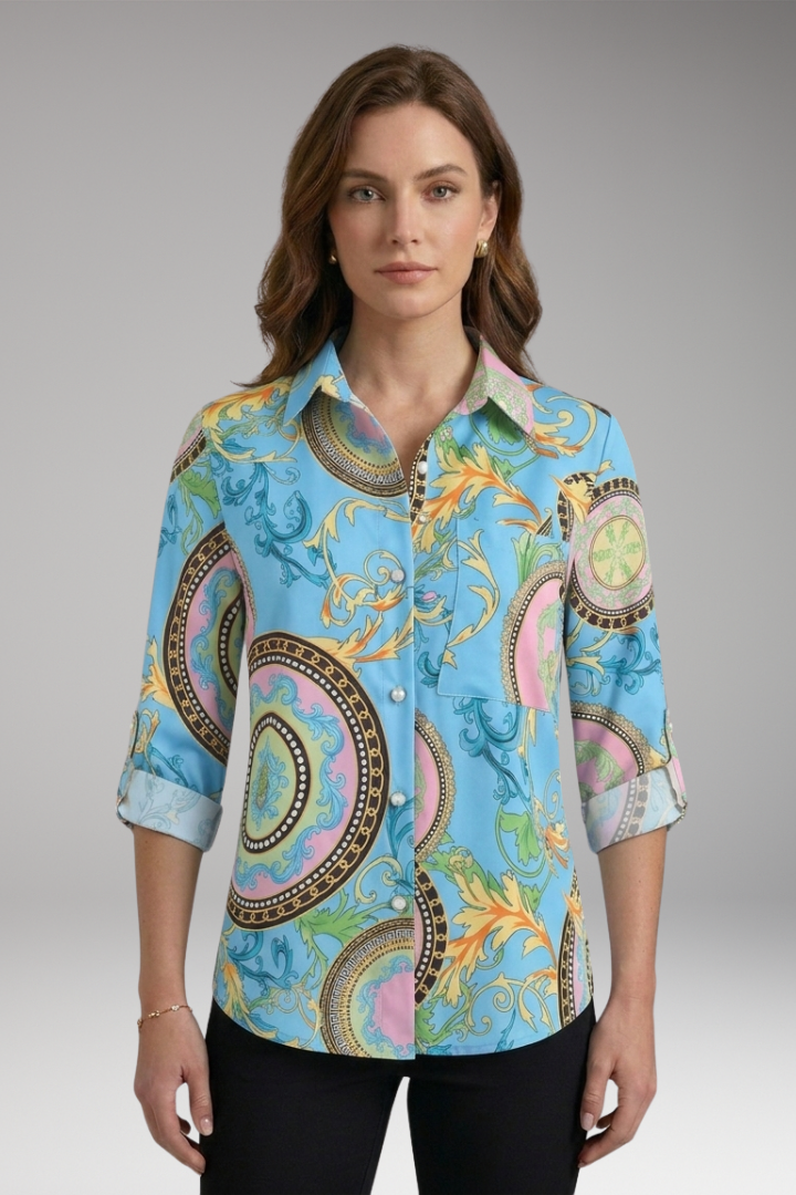 Women's Blouse with Collared Neckline and Long Sleeves