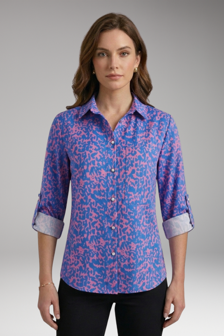 Women's Blouse with Collared Neckline and Long Sleeves