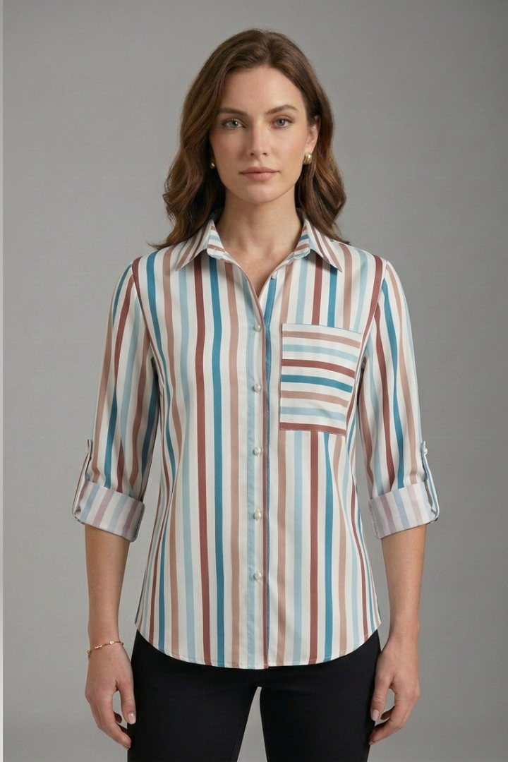 Women's Blouse with Collared Neckline and Long Sleeves