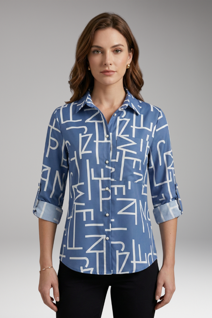 Women's Blouse with Collared Neckline and Long Sleeves