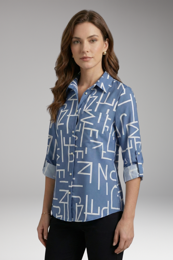 Women's Blouse with Collared Neckline and Long Sleeves