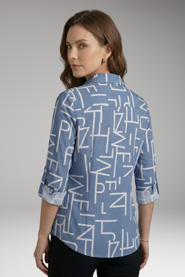 Women's Blouse with Collared Neckline and Long Sleeves