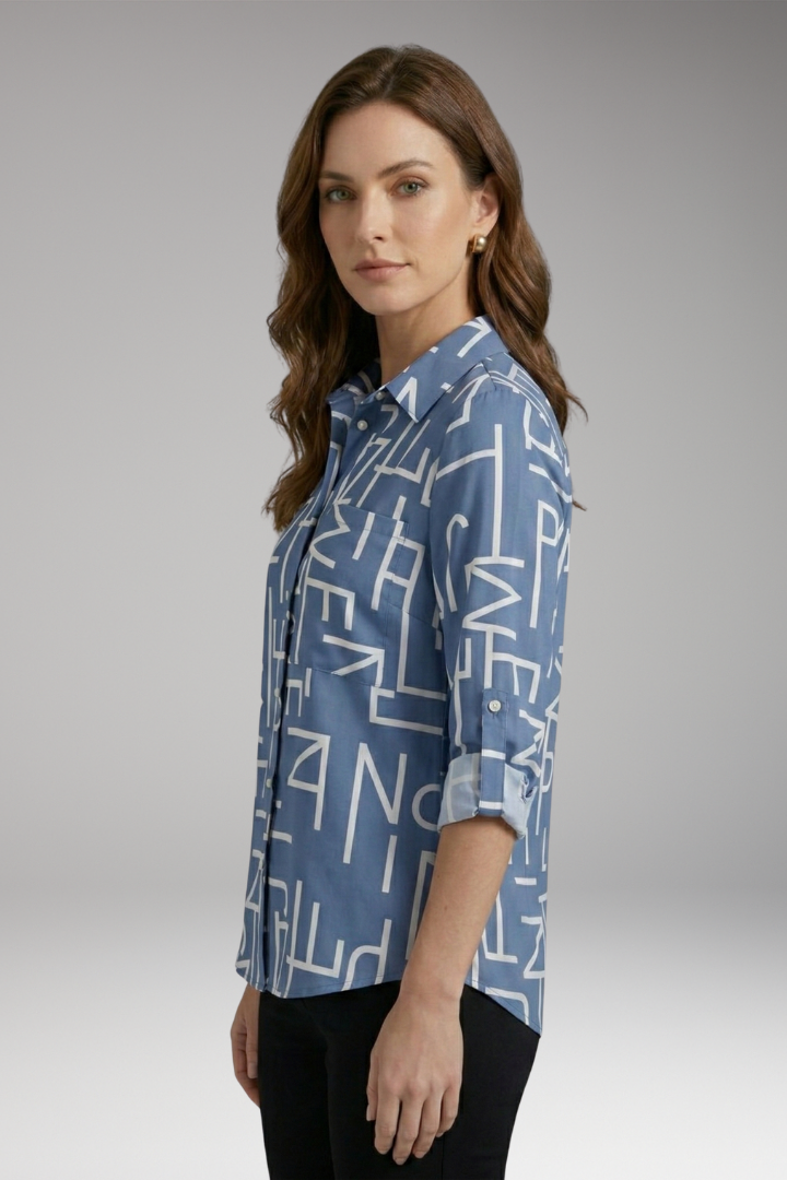 Women's Blouse with Collared Neckline and Long Sleeves