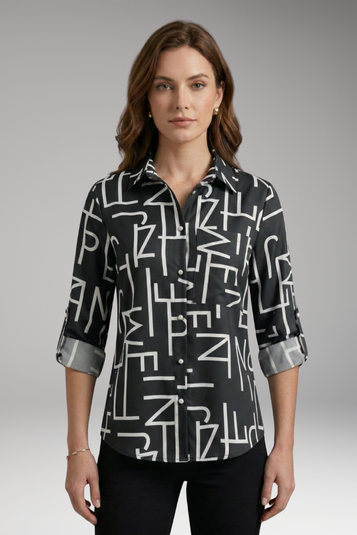 Women's Blouse with Collared Neckline and Long Sleeves