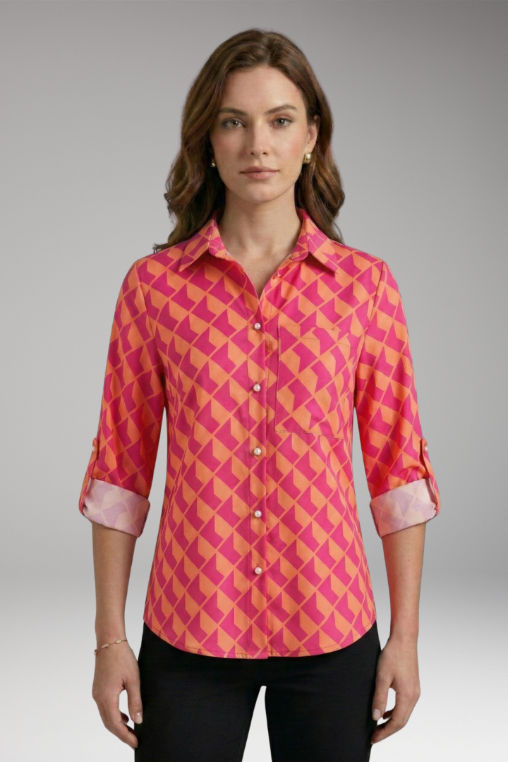 Women's Blouse with Collared Neckline and Long Sleeves