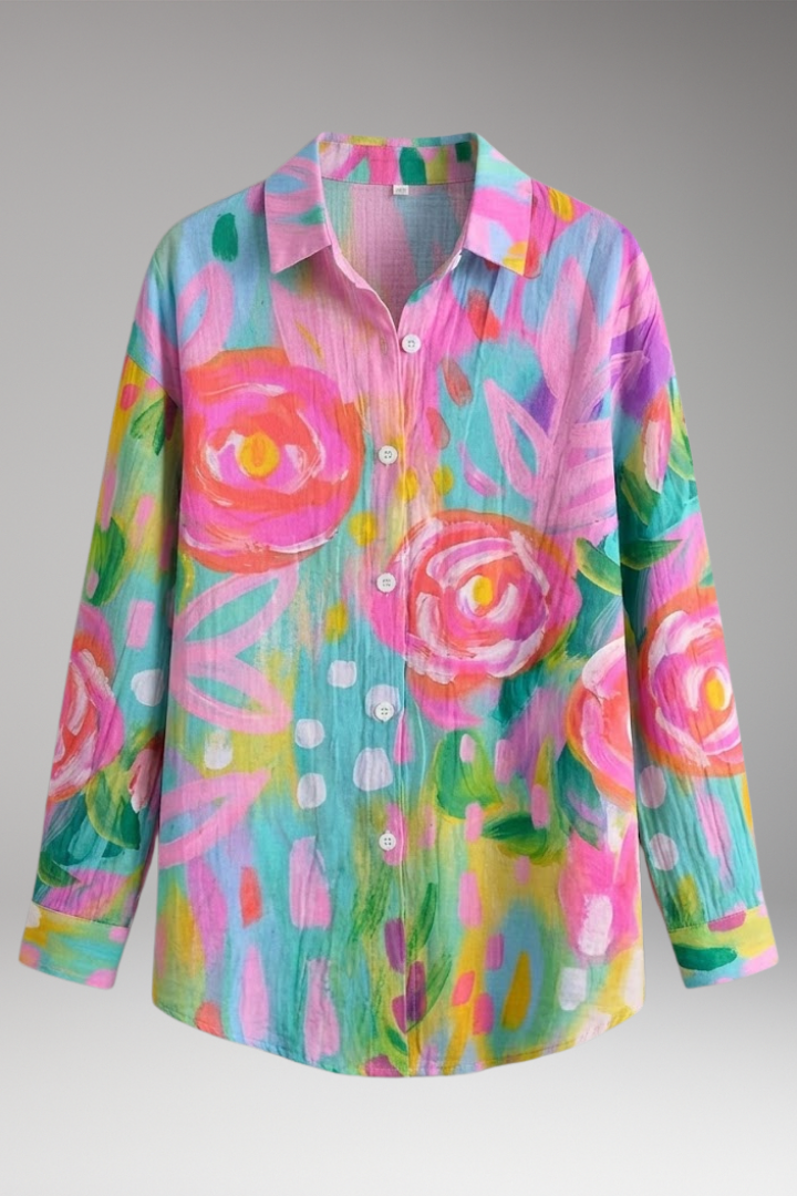Women's Blouse with Colorful Pattern and Comfortable Fit