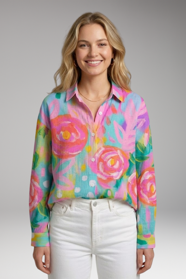 Women's Blouse with Colorful Pattern and Comfortable Fit