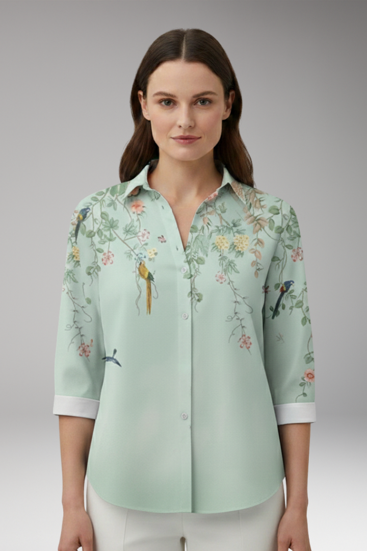 Women's Blouse with Floral Pattern and Button-Up Front