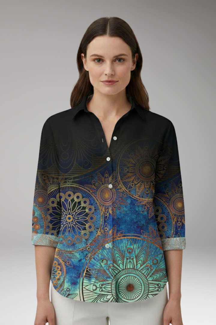 Women's Blouse with Floral Pattern and Button-Up Front