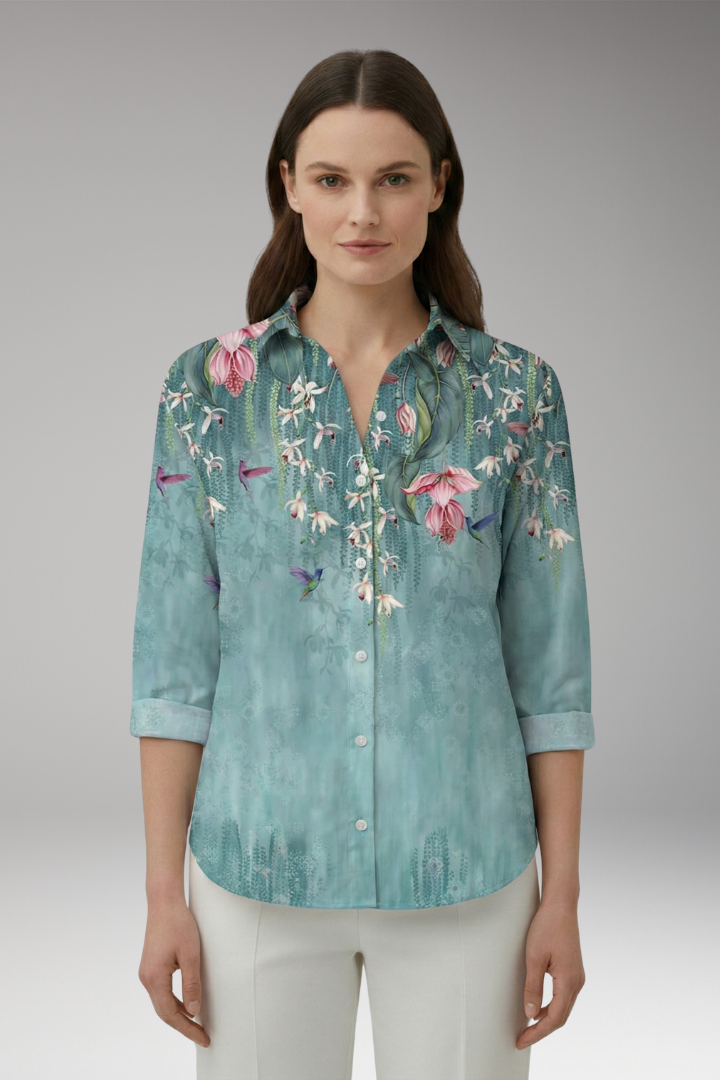 Women's Blouse with Floral Pattern and Button-Up Front