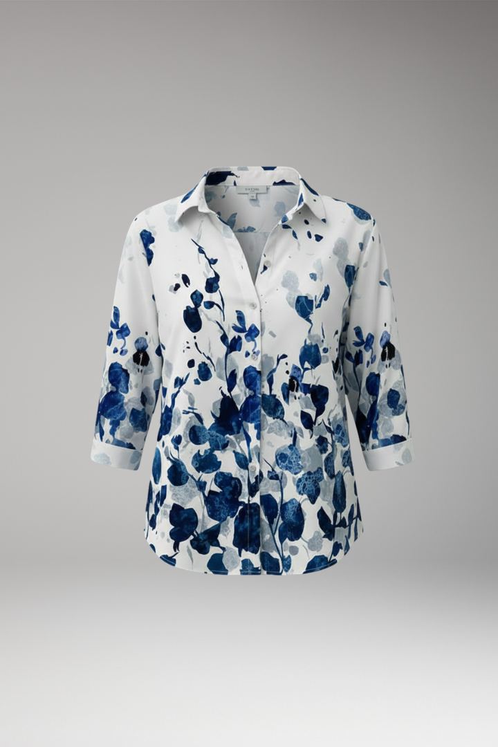 Women's Blouse with Floral Pattern and Button-Up Front