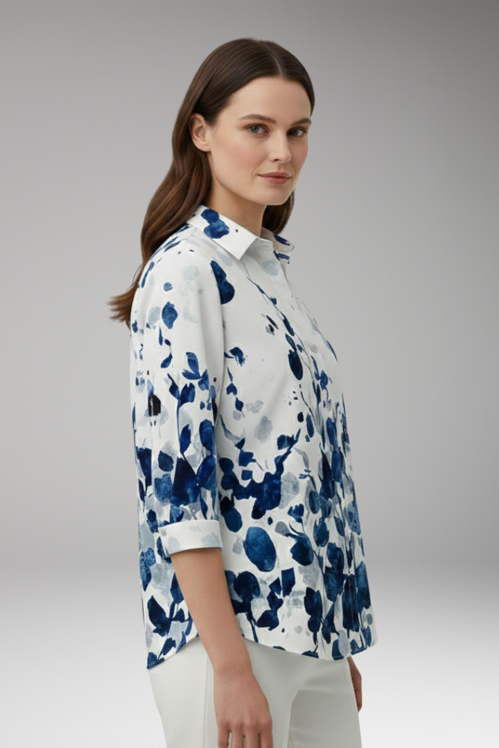 Women's Blouse with Floral Pattern and Button-Up Front