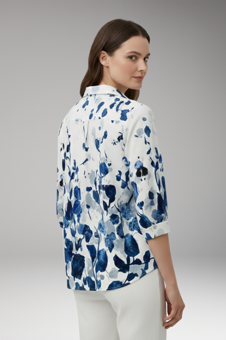 Women's Blouse with Floral Pattern and Button-Up Front