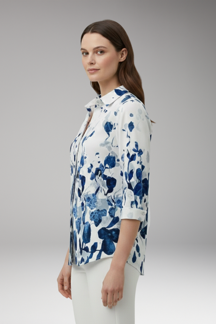 Women's Blouse with Floral Pattern and Button-Up Front